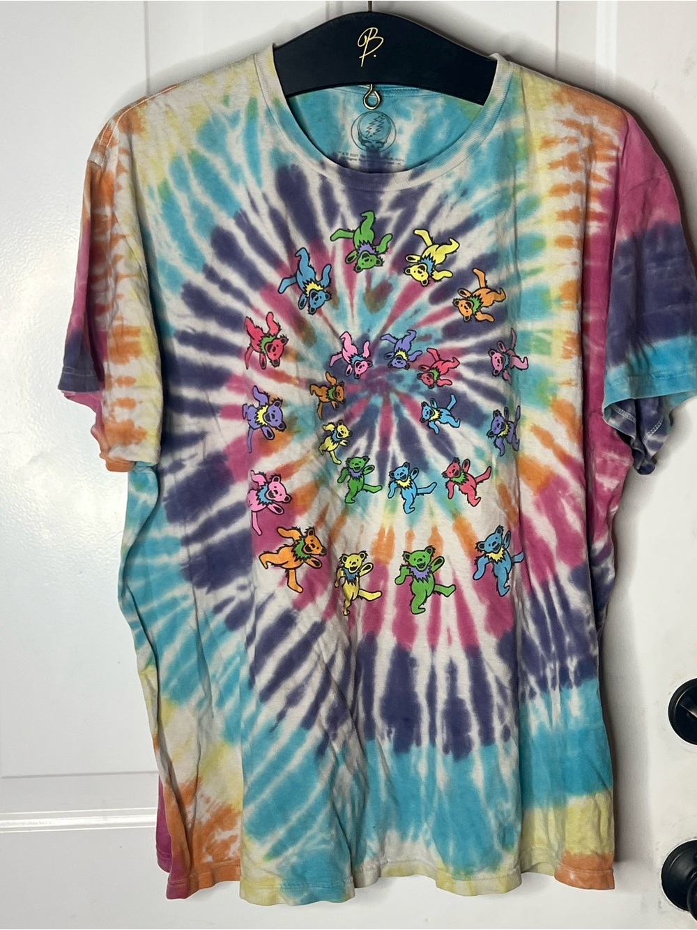 Grateful Dead Dancing Bears Tie Dye T-Shirt Mens Large Rainbow Spiral Tee